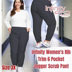 Infinity Women's Rib Trim 6 Pocket Scrub Jogger Pants - 3XL (Gray)